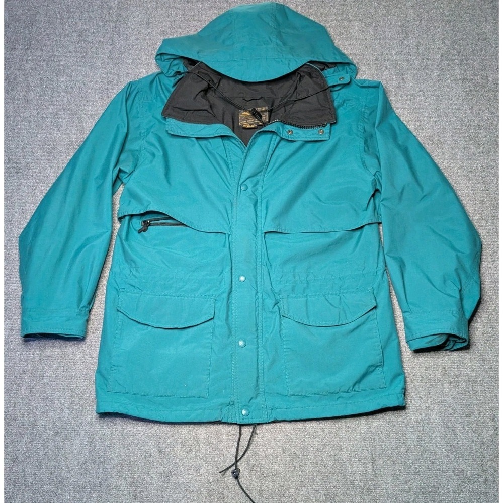 Vintage Eddie Bauer Men's Gore-Tex Hooded Windbreaker Rain Jacket Green Large